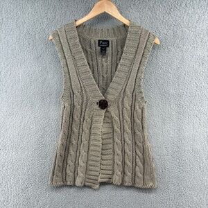 Pure Handknit Taupe Brown 100% Cotton Cable Knit Button Front Sweater Vest XS/S